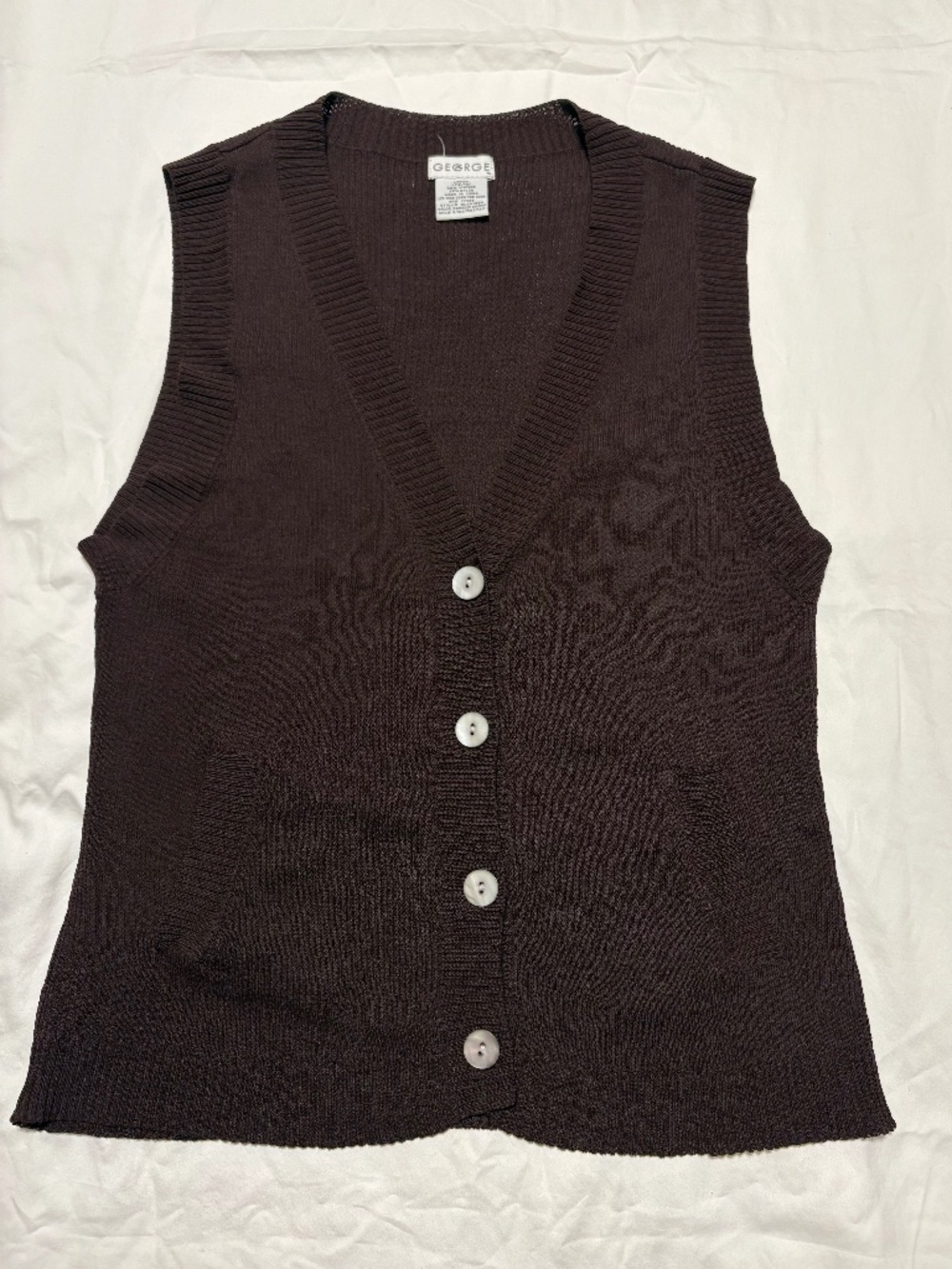 Vintage 90s George Dark Brown V-Neck Knit Sweater Vest